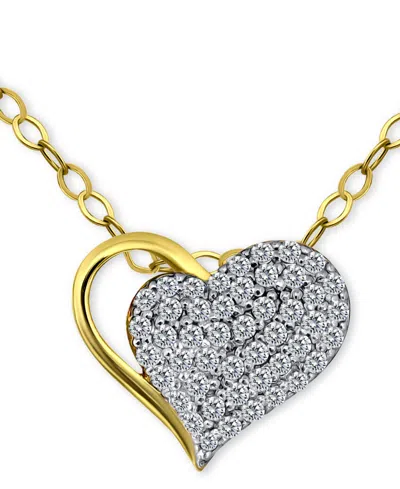 Giani Bernini Cubic Zirconia Pave Heart Pendant Necklace In Sterling Silver & 18k Gold-plated, 16" + 2" Extender, In Two Tone