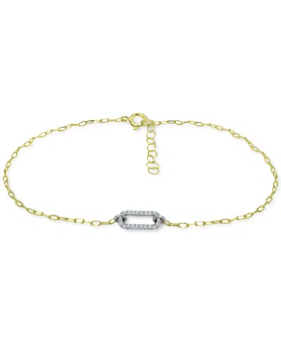 Giani Bernini Cubic Zirconia Pave Link Ankle Bracelet In Sterling Silver & 18k Gold-plate, Created For Macy's