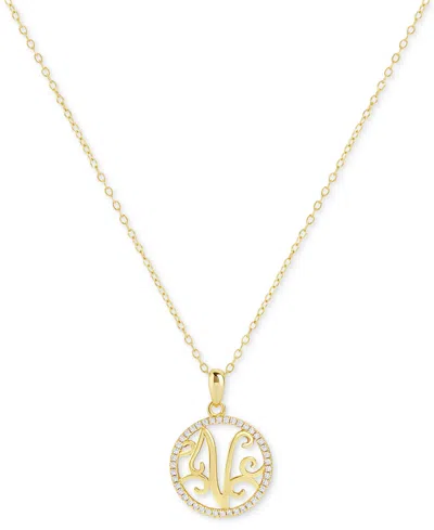 Giani Bernini Cubic Zirconia Pave V Monogram 18" Pendant Necklace In 18k Gold Over Sterling Silver, Created For Ma