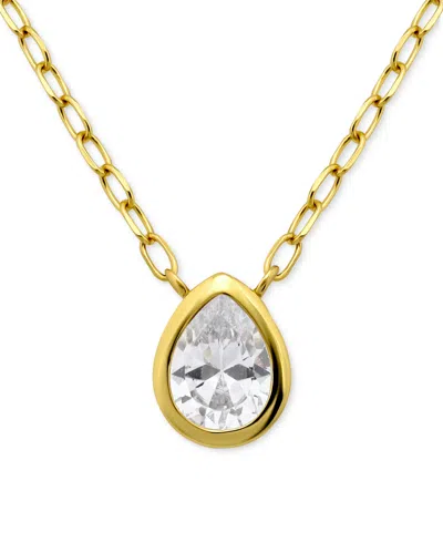 Giani Bernini Cubic Zirconia Pear Bezel Pendant Necklace, 16" + 2" Extender, Exclusively At Macy's In Gold