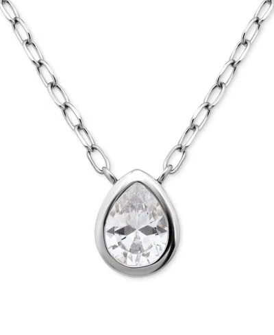 Giani Bernini Cubic Zirconia Pear Bezel Pendant Necklace, 16" + 2" Extender, Exclusively At Macy's In Silver