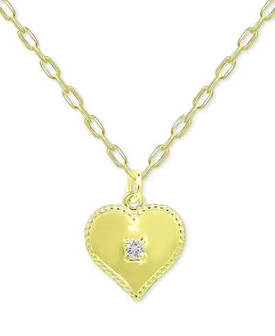 Giani Bernini Cubic Zirconia Polished Heart Paperclip Link Pendant Necklace, 16" + 2" Extender, Created For Macy's In Gold