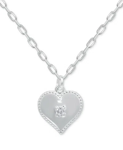 Giani Bernini Cubic Zirconia Polished Heart Paperclip Link Pendant Necklace, 16" + 2" Extender, Created For Macy's In White
