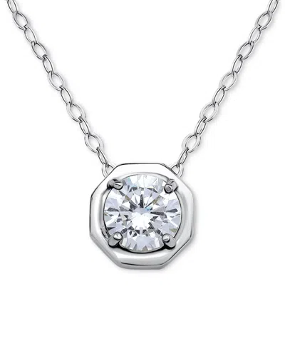 Giani Bernini Cubic Zirconia Solitaire Octagon Pendant Necklace In Sterling Silver, 16" + 2" Extender, Macy's Excl