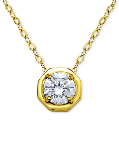 Giani Bernini Cubic Zirconia Solitaire Octagon Pendant Necklace In Sterling Silver, 16" + 2" Extender, Macy's Excl In Yellow