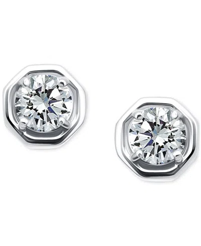 Giani Bernini Cubic Zirconia Solitaire Octagon Stud Earrings, Macy's Exclusive In Silver