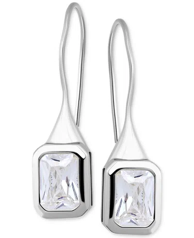 Giani Bernini Cubic Zirconia Square Bezel Fish Hook Drop Earrings, Exclusively At Macy's In Silver