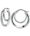 Giani Bernini Cubic Zirconia Square Double Small Hoop Earrings In Sterling Silver, 0.75", Exclusively At Macy's In Silver