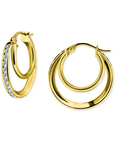 Giani Bernini Cubic Zirconia Square Double Small Hoop Earrings In Sterling Silver, 0.75", Exclusively At Macy's In Gold