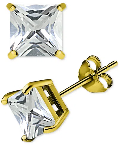 Giani Bernini Cubic Zirconia Square Solitaire Stud Earrings, Created For Macy's In Gold