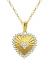 Giani Bernini Cubic Zirconia Textured Heart Pendant Necklace In Gold Over Sterling Silver, 16" + 2" Extender, Crea In Multi