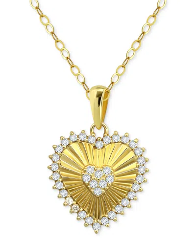 Giani Bernini Cubic Zirconia Textured Heart Pendant Necklace In Gold Over Sterling Silver, 16" + 2" Extender, Crea In Multi