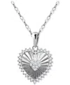Giani Bernini Cubic Zirconia Textured Heart Pendant Necklace In Sterling Silver, 16" + 2" Extender, Created For Ma In Silver