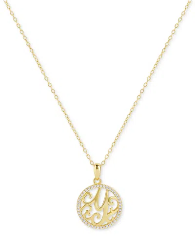 Giani Bernini Cubic Zirconia Y Initial Halo 18" Pendant Necklace In 18k Gold-plated Sterling Silver, Created For M