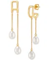Giani Bernini Cultured Freshwater Pearl (7 X 5mm) Chain Drop Earrings In 14k Gold-plated Sterling Si In Gold Over Silver