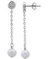 Giani Bernini Cultured Freshwater Pearl (7mm) & Cubic Zirconia Chain Drop Earrings In 18k Gold-plated Sterling Sil In Silver