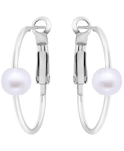 Giani Bernini Cultured Freshwater Pearl (7mm) Oval Hoop Earrings, Macy's Exclusive In Neutral