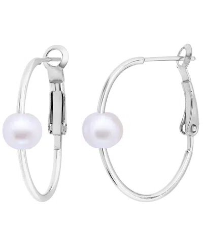 Giani Bernini Cultured Freshwater Pearl (7mm) Oval Hoop Earrings, Macy's Exclusive In Silver