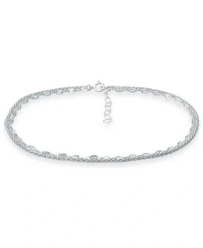 Giani Bernini Double Chain Ankle Bracelet, Created For Macy's In Silver