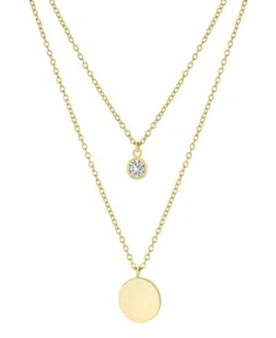 Giani Bernini Double Layered 16" + 2" Cubic Zirconia Solitaire And 10mm Disc Chain Necklace In Gold Over Sterling