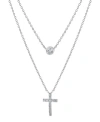 Giani Bernini Double Layered 16" + 2" Cubic Zirconia Solitaire And Cross Chain Necklace In Sterling Silver In Silver