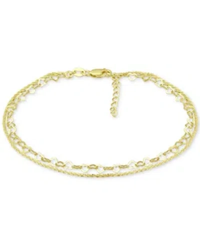 Giani Bernini Double Row Heart Ankle Bracelet In 18k Gold-plated Sterling Silver & Sterling Silver, Created For Ma In Gold Over Silver