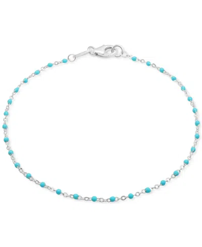 Giani Bernini Enamel Bead Ankle Bracelet, Created For Macy's In Light Blue