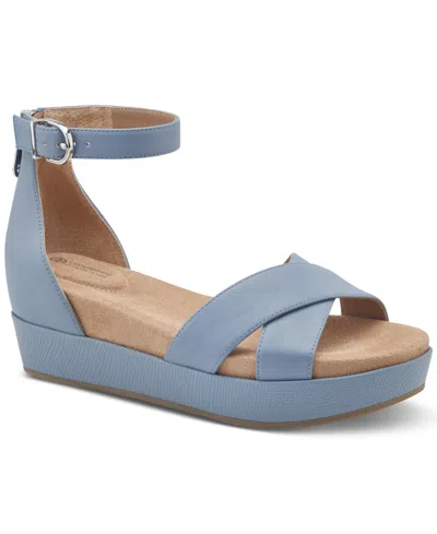 Giani Bernini Women's Eviee Memory Foam Wedge Sandals, Created For Macy's In Light Blue