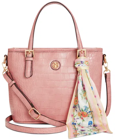 Giani Bernini Faux Croc Embossed Small Tote With Detachable Scarf, Created For Macy's In Dusty Pink