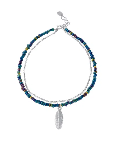 Giani Bernini Fine Dark Blue Seed Beads Ankle Bracelet In Sterling Silver