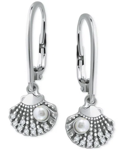 Giani Bernini Freshwater Pearl (3mm) & Cubic Zirconia Shell Leverback Drop Earrings In Sterling Silver, Created Fo