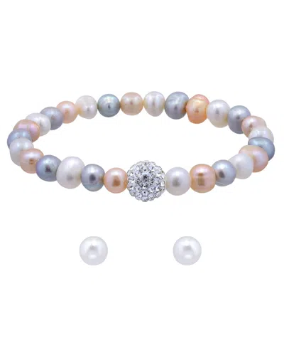 Giani Bernini Freshwater Pearl Stretch Bracelet And Stud Earrings Set