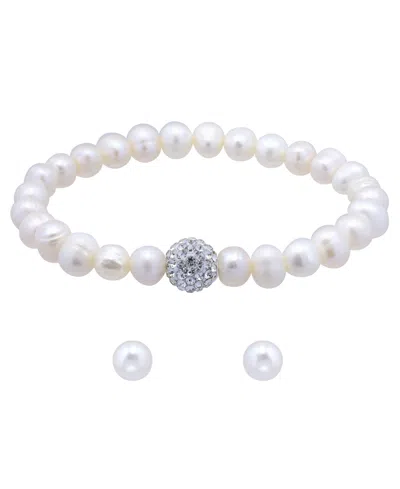 Giani Bernini Freshwater Pearl Stretch Bracelet And Stud Earrings Set In White