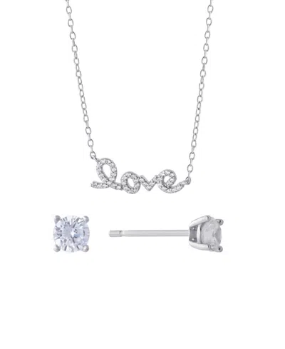 Giani Bernini Gianni Bernini 2-piece Cubic Zirconia Love Frontal Necklace And Stud Earrings Set (1.31 Ct. T.w.) In In Sterling Silver