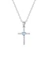 Giani Bernini Gianni Bernini Cubic Zirconia And Heart Glass Cross Pendant Necklace (0.70 Ct. T.w.) In Sterling Sil In Light Aqua