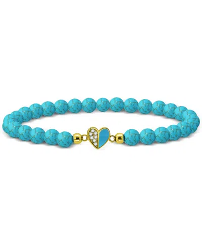 Giani Bernini Howlite Chryscolla Bead & Cubic Zirconia Heart Stretch Bracelet, Created For Macy's In Gold