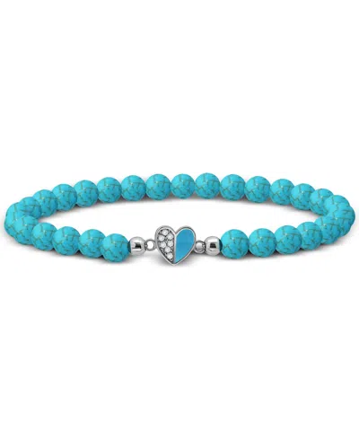Giani Bernini Howlite Chryscolla Bead & Cubic Zirconia Heart Stretch Bracelet, Created For Macy's In Silver