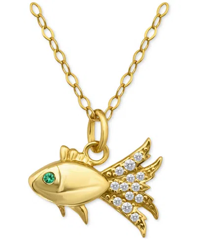 Giani Bernini Lab-created Green Quartz & Cubic Zirconia Fish Pendant Necklace In 18k Gold Over Sterling Silver, 16