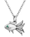 Giani Bernini Lab-created Green Quartz & Cubic Zirconia Fish Pendant Necklace In 18k Gold Over Sterling Silver, 16 In Silver