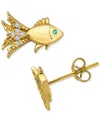 Giani Bernini Lab-created Green Quartz & Cubic Zirconia Fish Stud Earrings In 18k Gold Over Sterling Silver, Exclu In Gold