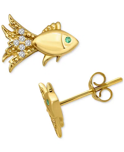 Giani Bernini Lab-created Green Quartz & Cubic Zirconia Fish Stud Earrings In 18k Gold Over Sterling Silver, Exclu
