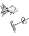 Giani Bernini Lab-created Green Quartz & Cubic Zirconia Fish Stud Earrings In 18k Gold Over Sterling Silver, Exclu In Silver