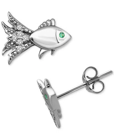Giani Bernini Lab-created Green Quartz & Cubic Zirconia Fish Stud Earrings In 18k Gold Over Sterling Silver, Exclu