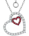 GIANI BERNINI LAB-GROWN RUBY & CUBIC ZIRCONIA HEART-IN-HEART PENDANT NECKLACE IN STERLING SILVER, 16" + 2" EXTENDE