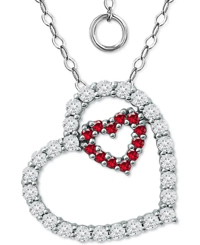 Giani Bernini Lab-grown Ruby & Cubic Zirconia Heart-in-heart Pendant Necklace In Sterling Silver, 16" + 2" Extende