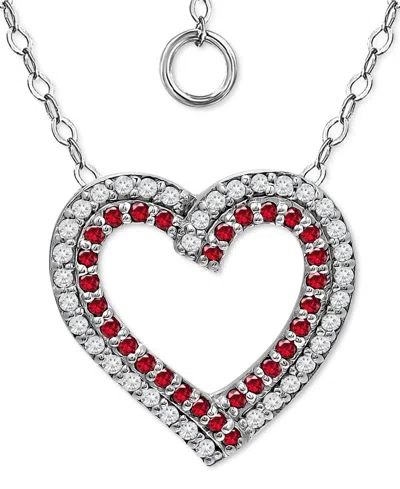Giani Bernini Lab-grown Ruby & Cubic Zirconia Heart Pendant Necklace In Sterling Silver, 16" + 2" Extender, Create In Multi