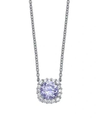 Giani Bernini Multi Colored Cubic Zirconia Cushion Shape Pendant Necklace In Sterling Silver In Lavender