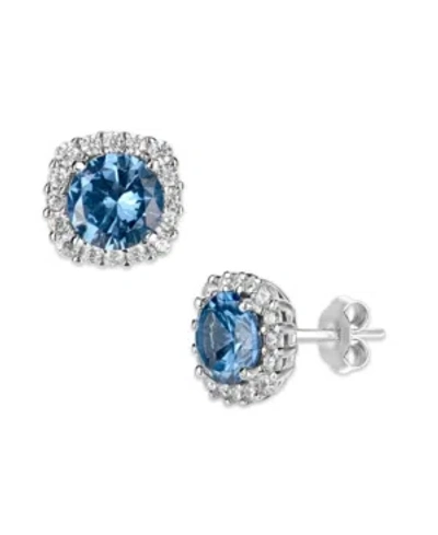 Giani Bernini Multi Colored Cubic Zirconia Cushion Shape Stud Earring In Sterling Silver In Blue