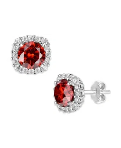 Giani Bernini Multi Colored Cubic Zirconia Cushion Shape Stud Earring In Sterling Silver In Burgundy