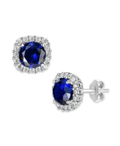 Giani Bernini Multi Colored Cubic Zirconia Cushion Shape Stud Earring In Sterling Silver In Dark Blue